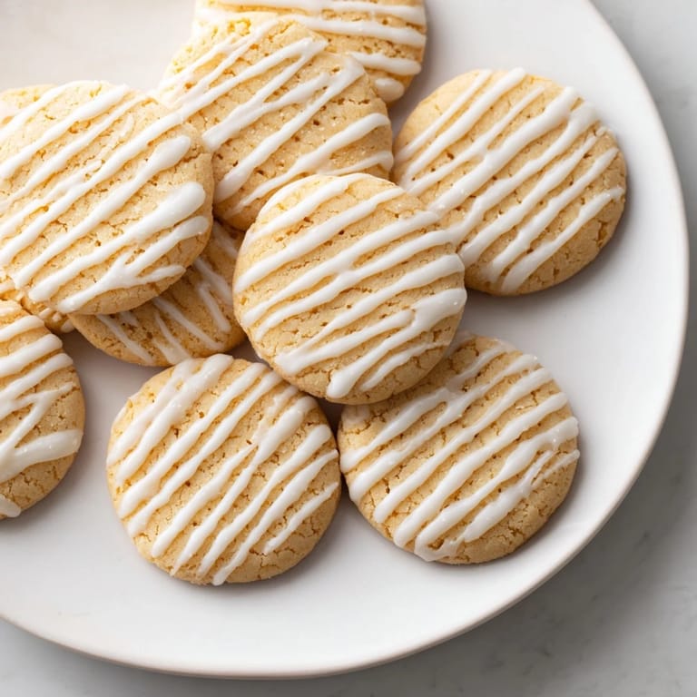Warm, golden holiday cookies, topped with a beautiful drizzle of icing, ideal for gifting.