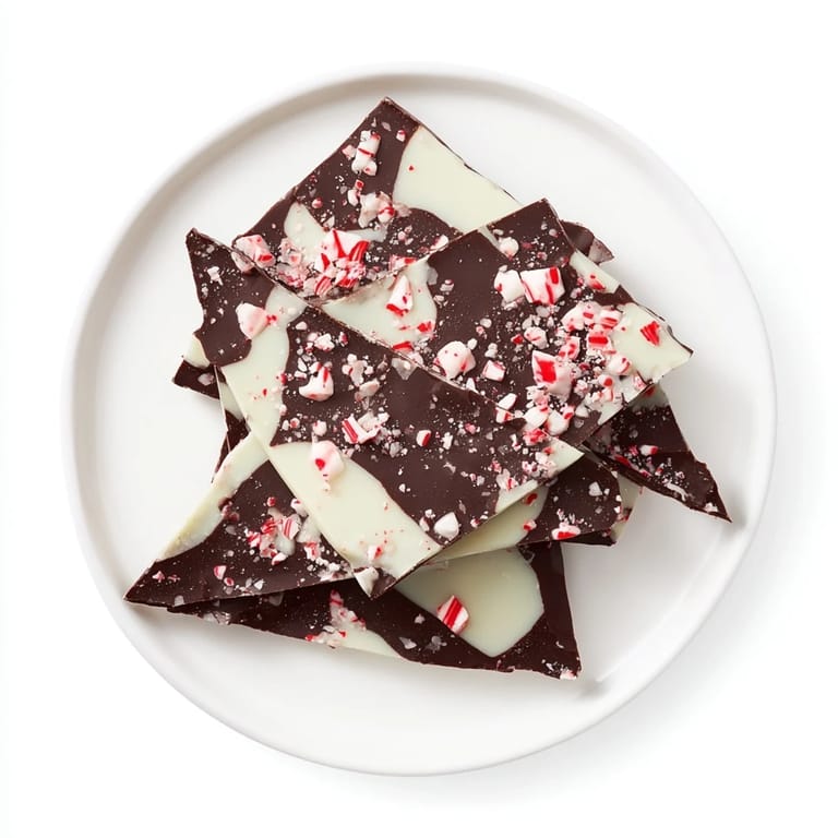 A close-up of beautiful Peppermint Bark shards, perfectly chilled and loaded with peppermint flavor.