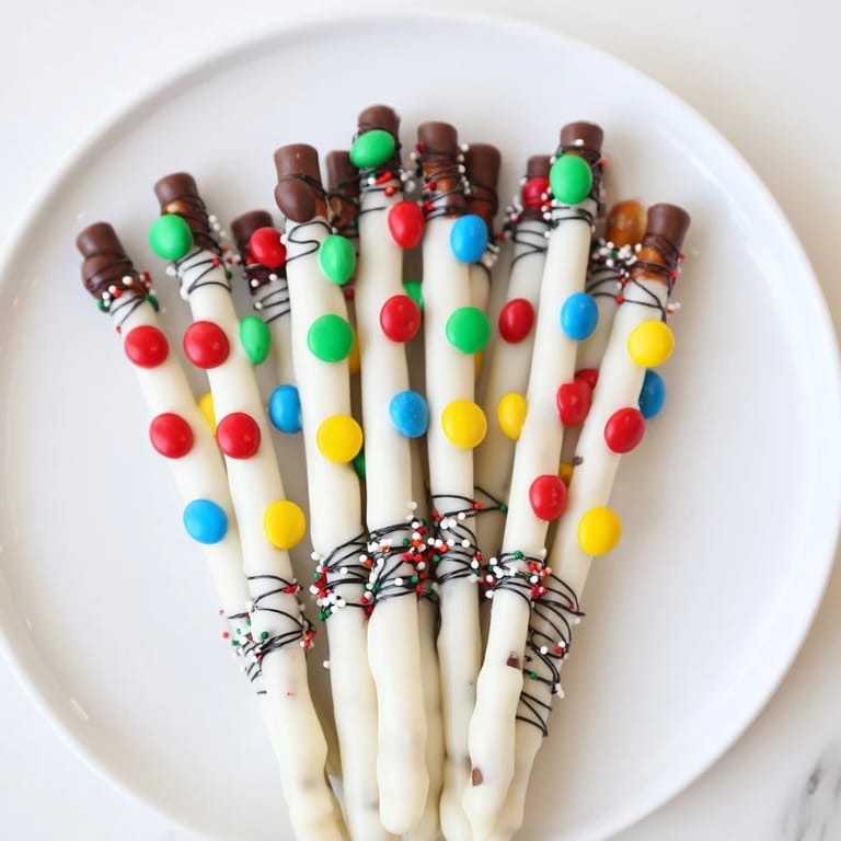 Get these easy pretzel sticks and dip Christmas lights, complete with mini chocolate chip light sockets.