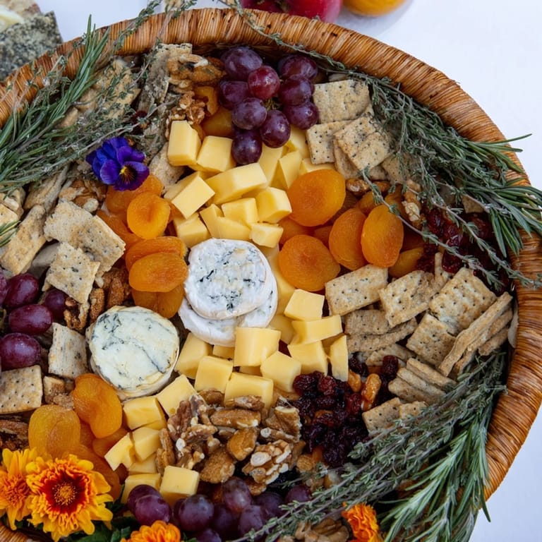 Delicious Autumn Harvest Horn of Plenty centerpiece: an edible cornucopia filled with snacks ready to enjoy.