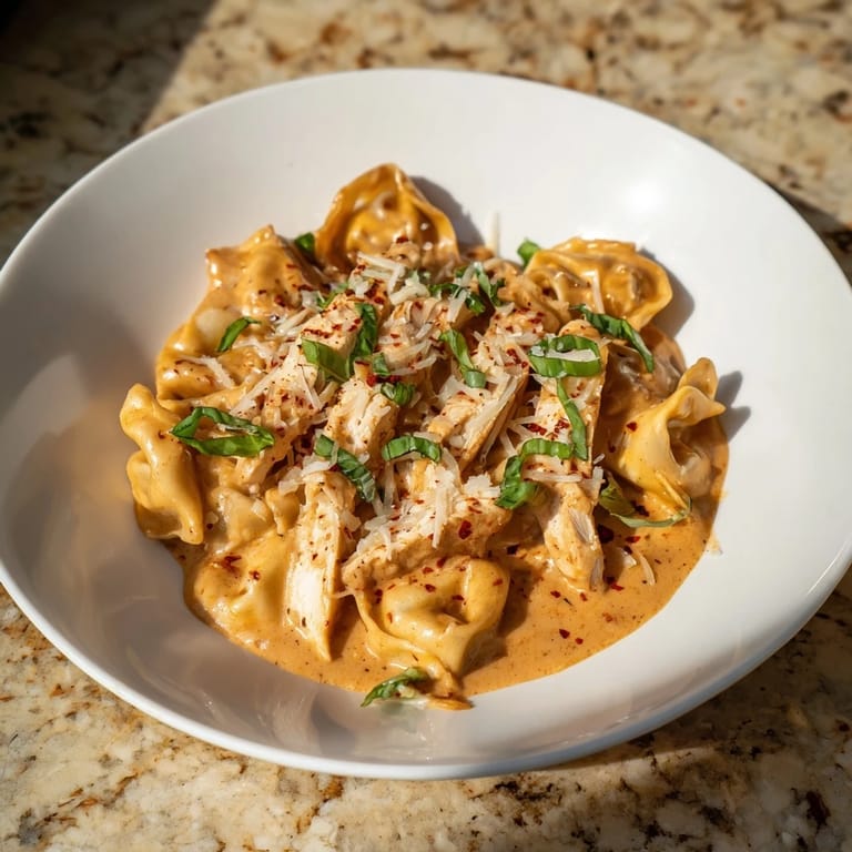 Cheese tortellini coated in a luscious sauce, ready for enjoying this Marry Me Chicken Tortellini.