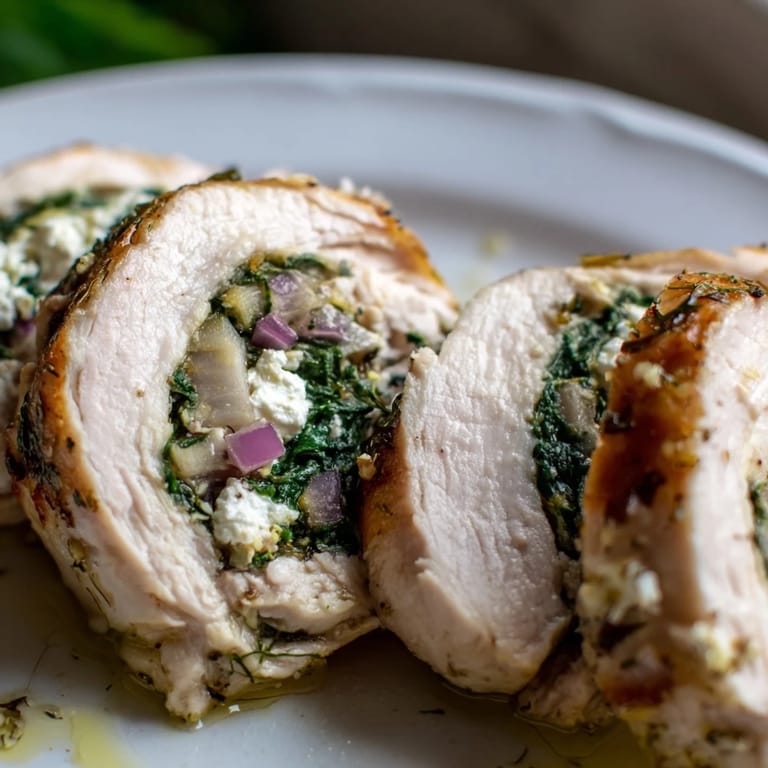 Baked Spinach Feta Stuffed Chicken served with fresh herbs, a delightful Greek entree.