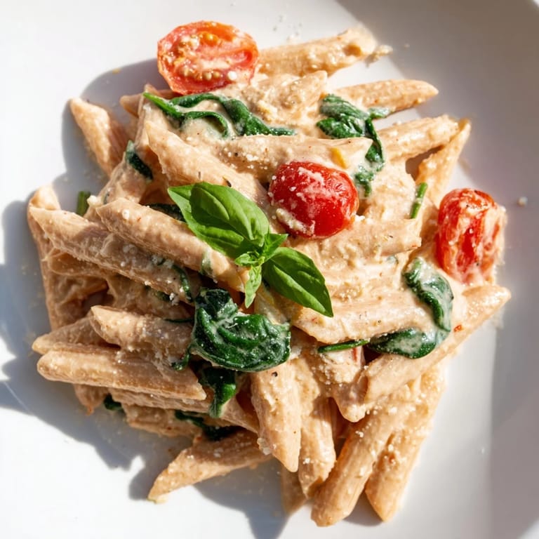 Delicious Cottage Cheese High-Protein Creamy Pasta, perfect for a quick, protein-rich dinner.