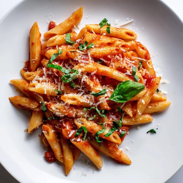 A close-up of perfectly cooked Microwave Bowl Pasta, beautifully coated in pesto and ready to eat.