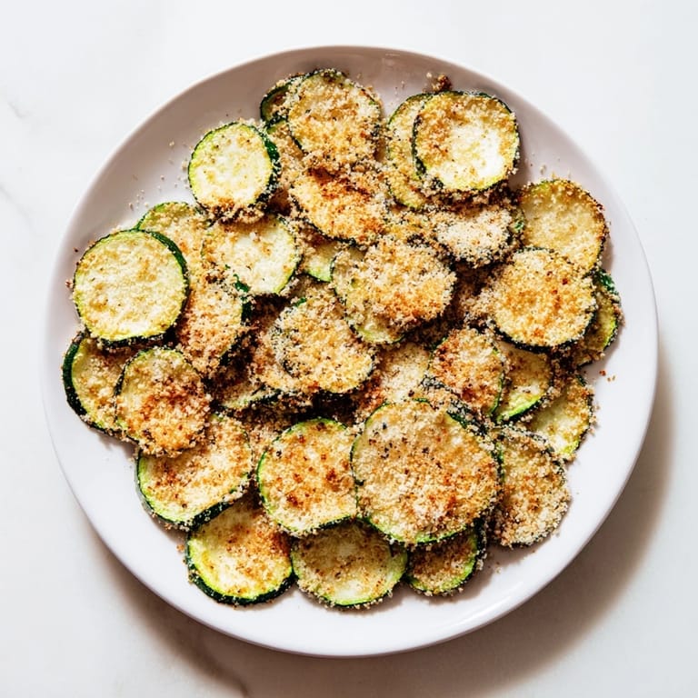 Close-up of perfectly breaded and golden brown Zucchini Chips, ready to be dipped and devoured.