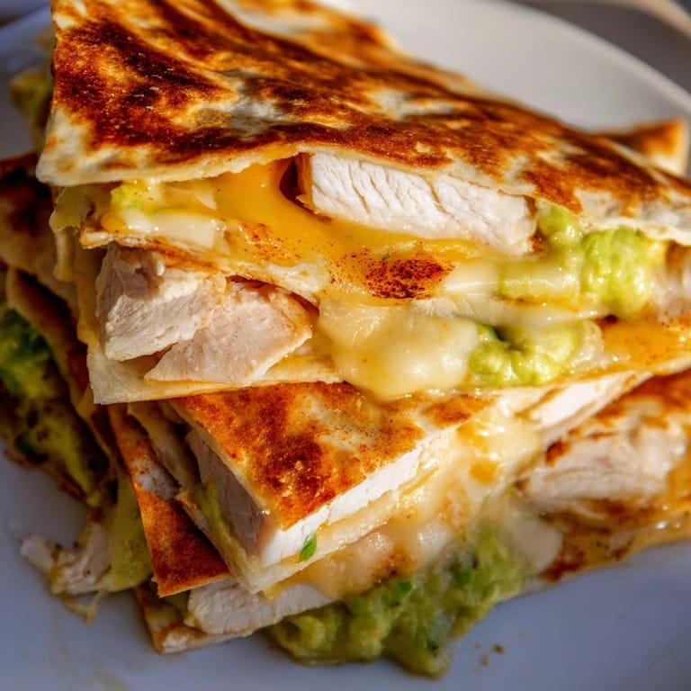 Fresh cilantro and lime-infused avocado add bright, zesty flavor to these warm, satisfying Chicken Avocado Quesadillas.