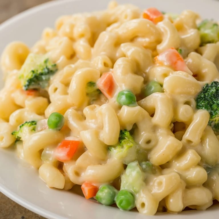 Forkful of creamy Garden Veg Mac and Cheese, loaded with tender vegetables and topped with crispy panko.