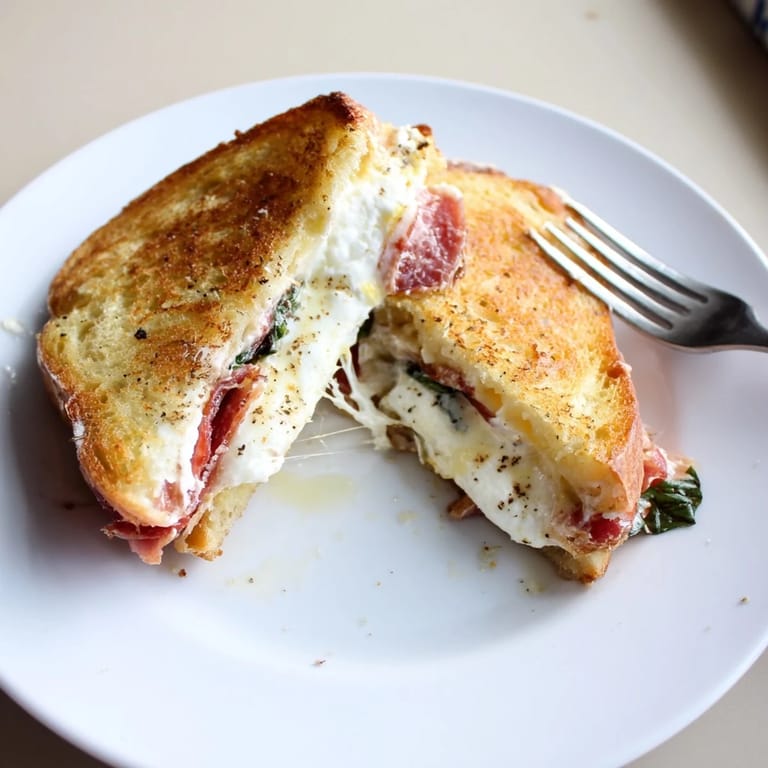 Rustic bread grilled to perfection with buttery edges, oozing creamy burrata and topped with crunchy, savory prosciutto slices.