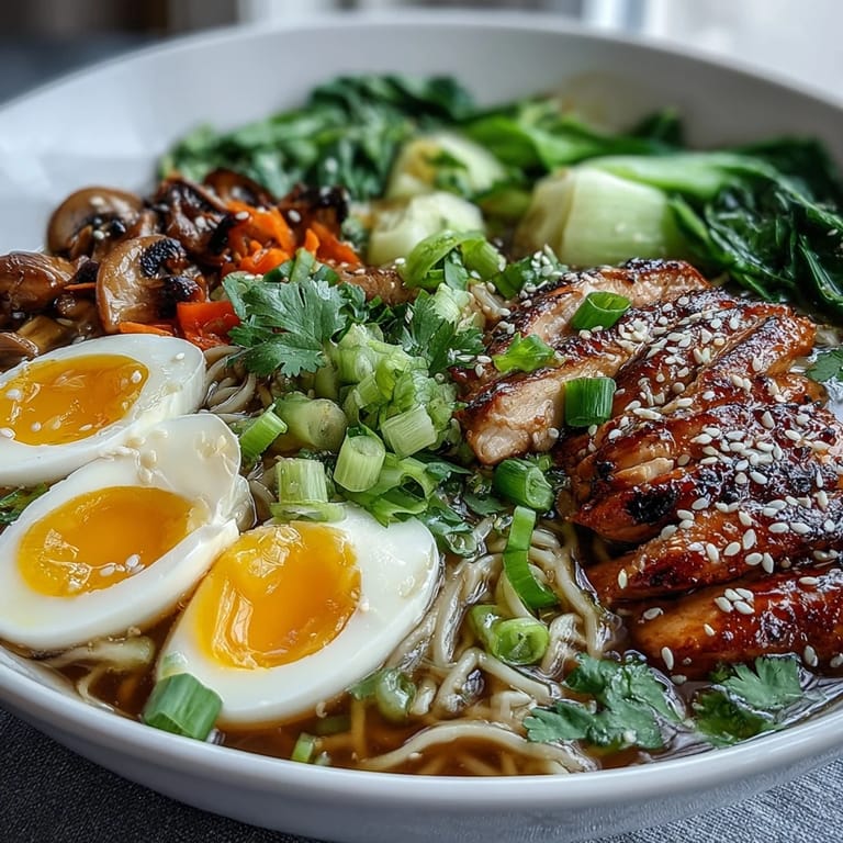 Healthy Miso Chicken Noodle Bowls topped with sesame seeds, scallions, and chili oil for a spicy kick.