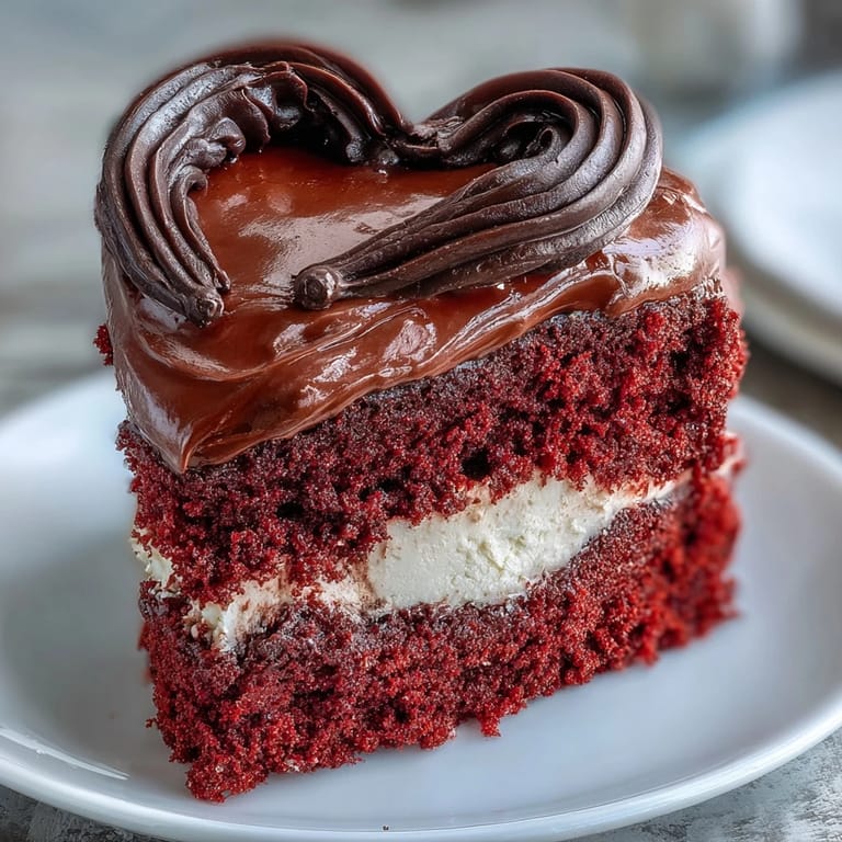 Decadent Red Betty Boop Heart Cake topped with red sugar pearls and a glossy dark chocolate decoration.