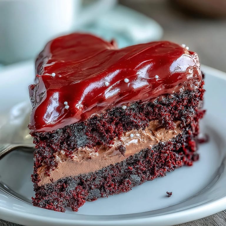 Finished Red Betty Boop Heart Cake with a dark chocolate silhouette, sliced to reveal a soft, moist interior. 