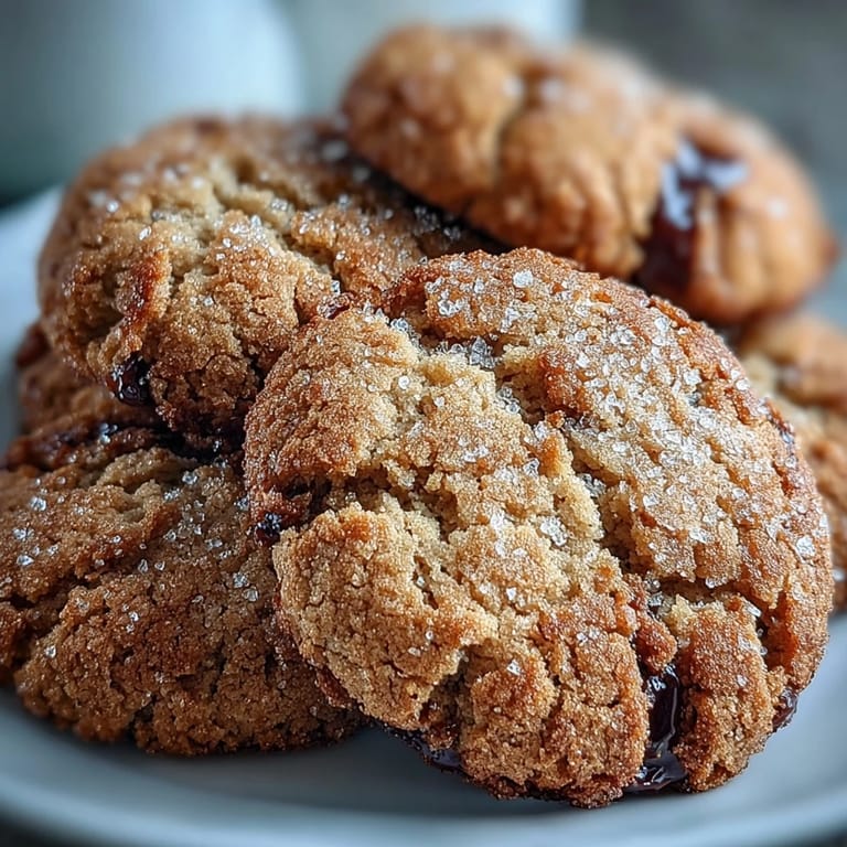 Two Hojicha Cookies stacked on a small plate, showing tender crumbles next to a steaming cup of matcha.