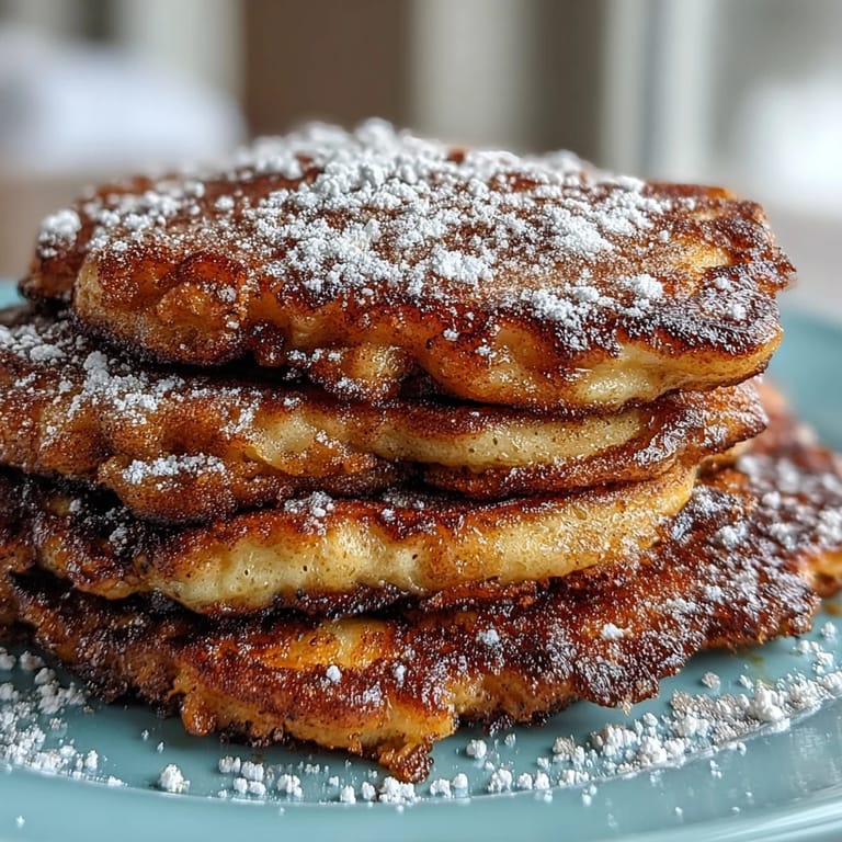 A close-up of fluffy Spanish Churro-Inspired Pancakes with crispy edges, ready to be served for breakfast.
