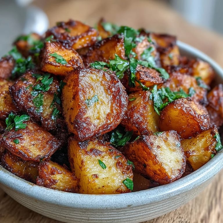 Golden fried Spicy Mexican-Style Street Potatoes topped with fresh cilantro, ready to be enjoyed as a savory snack.