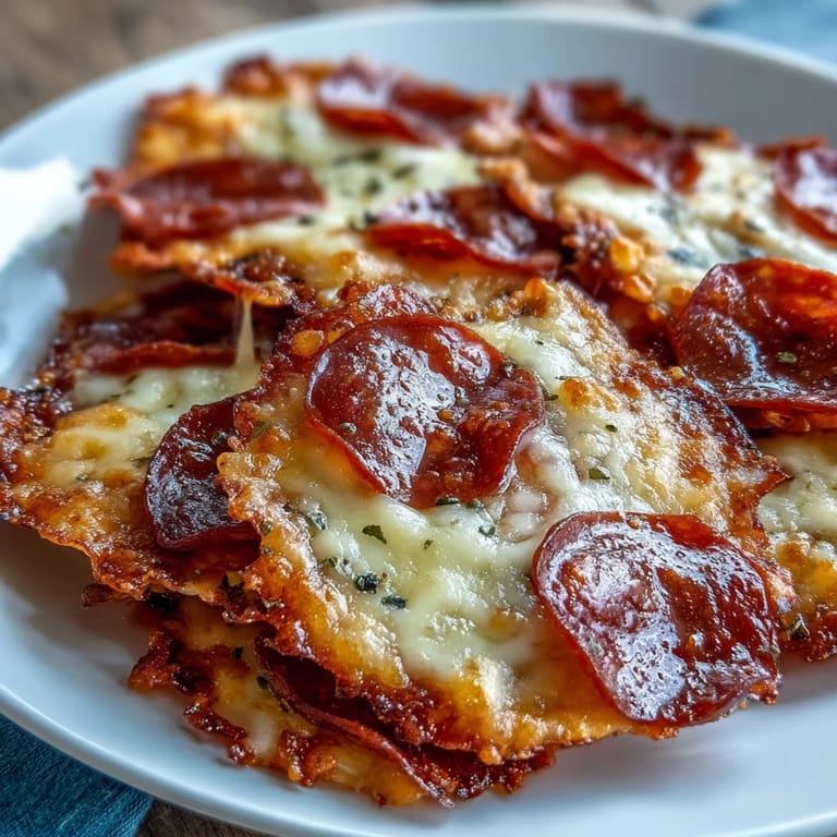 Freshly baked Pepperoni Cheese Crisps garnished with parsley sit on a cooling wire rack.