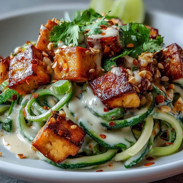 Vibrant TikTok-Style Chili Crisp Cucumber Noodle Bowls served with lime wedges and fresh cilantro garnish.