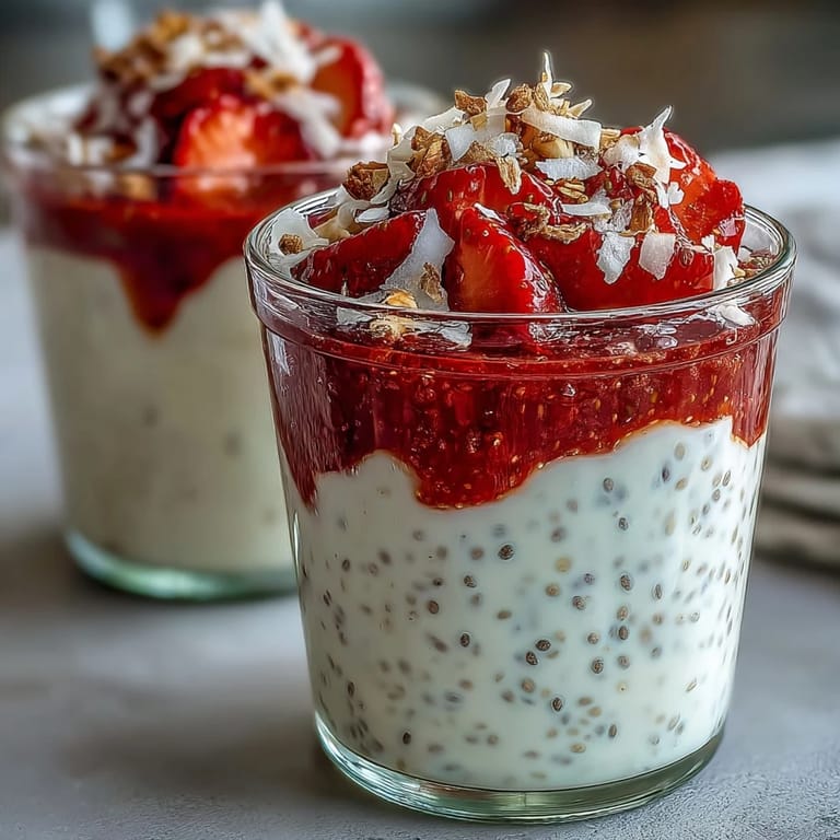 A spoon dips into the vibrant, purple-hued Strawberry Chia Seed Pudding with Coconut Milk.