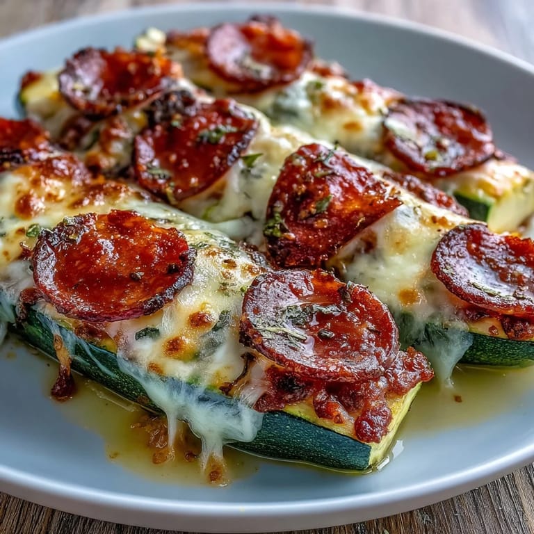 These savory Keto Pepperoni Zucchini Pizza Boats are stuffed with melty mozzarella, spicy pepperoni, and Italian herbs, offering a guilt-free pizza night favorite.