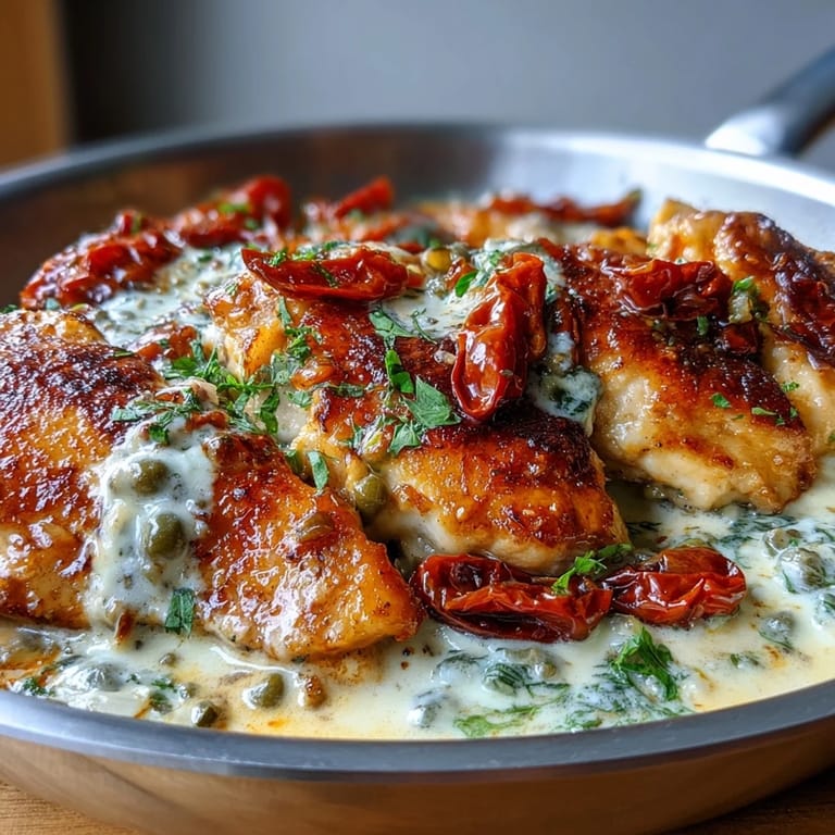 Rich and creamy Pepperoncini Chicken Skillet served hot, perfect for a quick weeknight dinner.