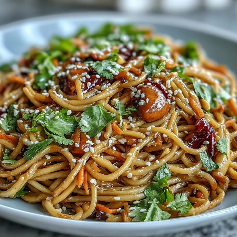 Refreshing Asian Sesame Noodle Salad with Peanut Dressing, combining crunchy vegetables, silky noodles, and a rich peanut dressing for a satisfying meal.