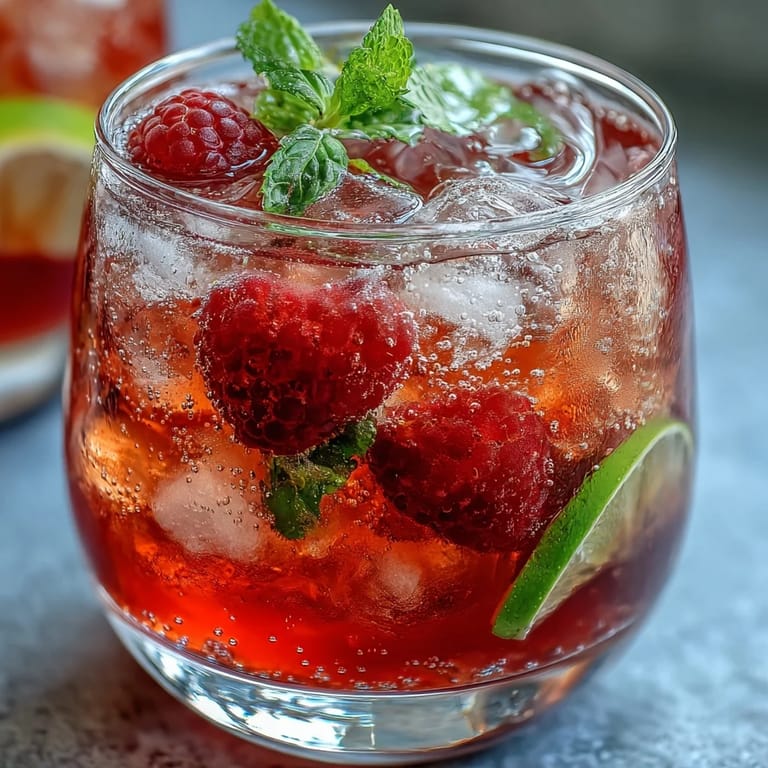 Elegant Raspberry Lime Spritz cocktail featuring muddled berries, vodka, and prosecco in chilled glasses