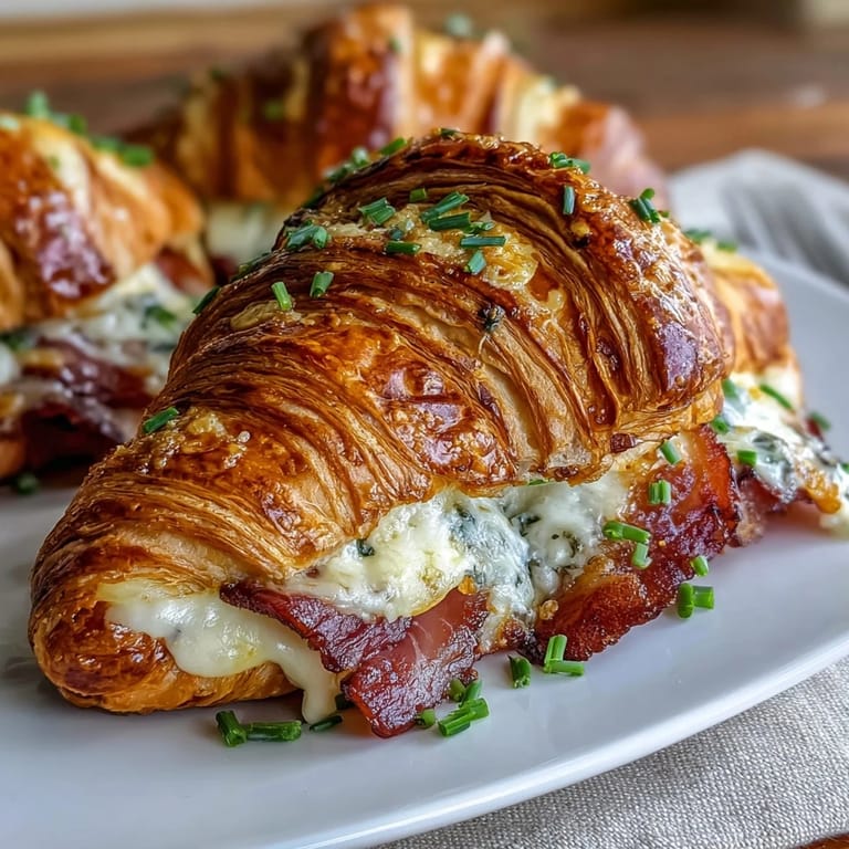 Warm croissant bake filled with smoky ham, Swiss cheese, and creamy custard, ideal for feeding a hungry family.
