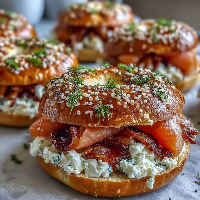 Soft, chewy cottage cheese bagels layered with smoked salmon, cucumber, and tangy capers.
