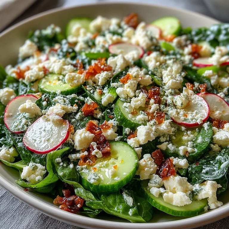 Bright and fresh Spring Dinner Party Lemon Vinaigrette Salad with Radishes, topped with herbs and creamy feta for a vibrant first course.