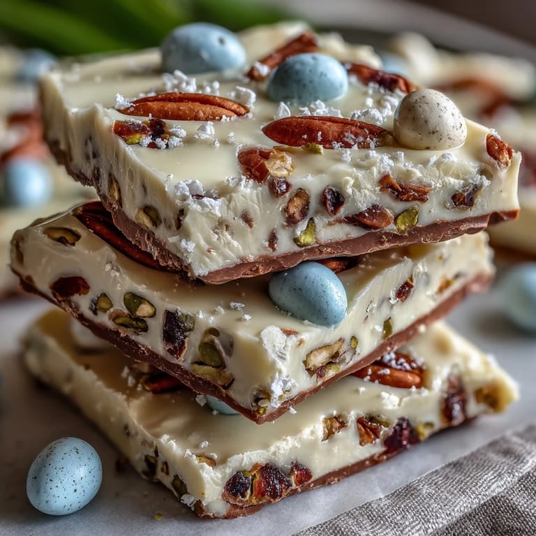 Festive White Chocolate Easter Bark with pastel candies and nuts, a delightful dessert for springtime gatherings.