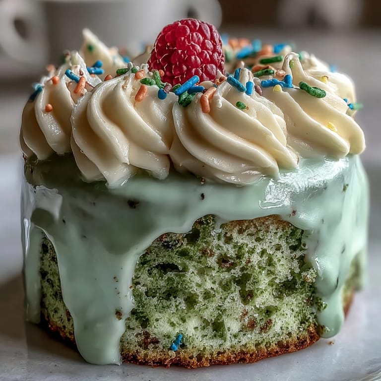 Fluffy matcha-infused mini cake layers stacked with smooth vanilla frosting, ideal for festive brunch parties and special occasions.