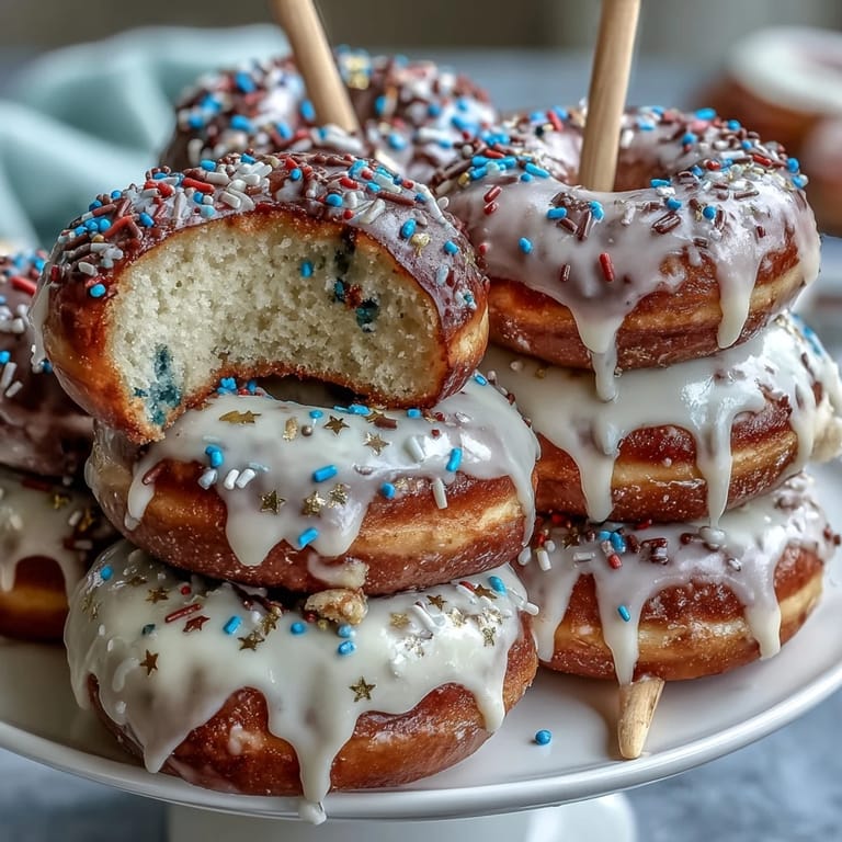 Celebrate your grad with a towering donut display, featuring fluffy glazed donuts and vibrant sprinkles, perfect for party tables.