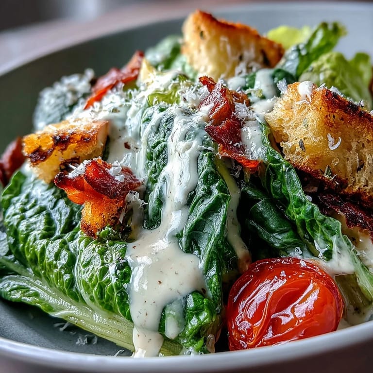 Tahini Caesar salad featuring fresh romaine, juicy cherry tomatoes, and a rich, creamy dressing for a modern twist.