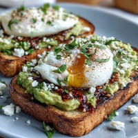 Creamy smashed avocado and poached egg on toasted sourdough, finished with a drizzle of fragrant chili crisp oil for a spicy, satisfying breakfast.